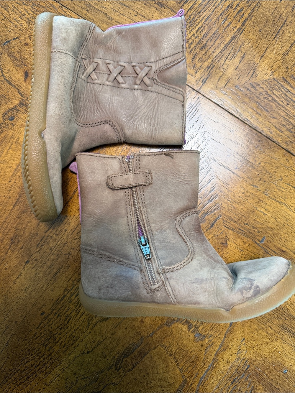 Stride Rite Brown Girls Zip-Up Leather Boots